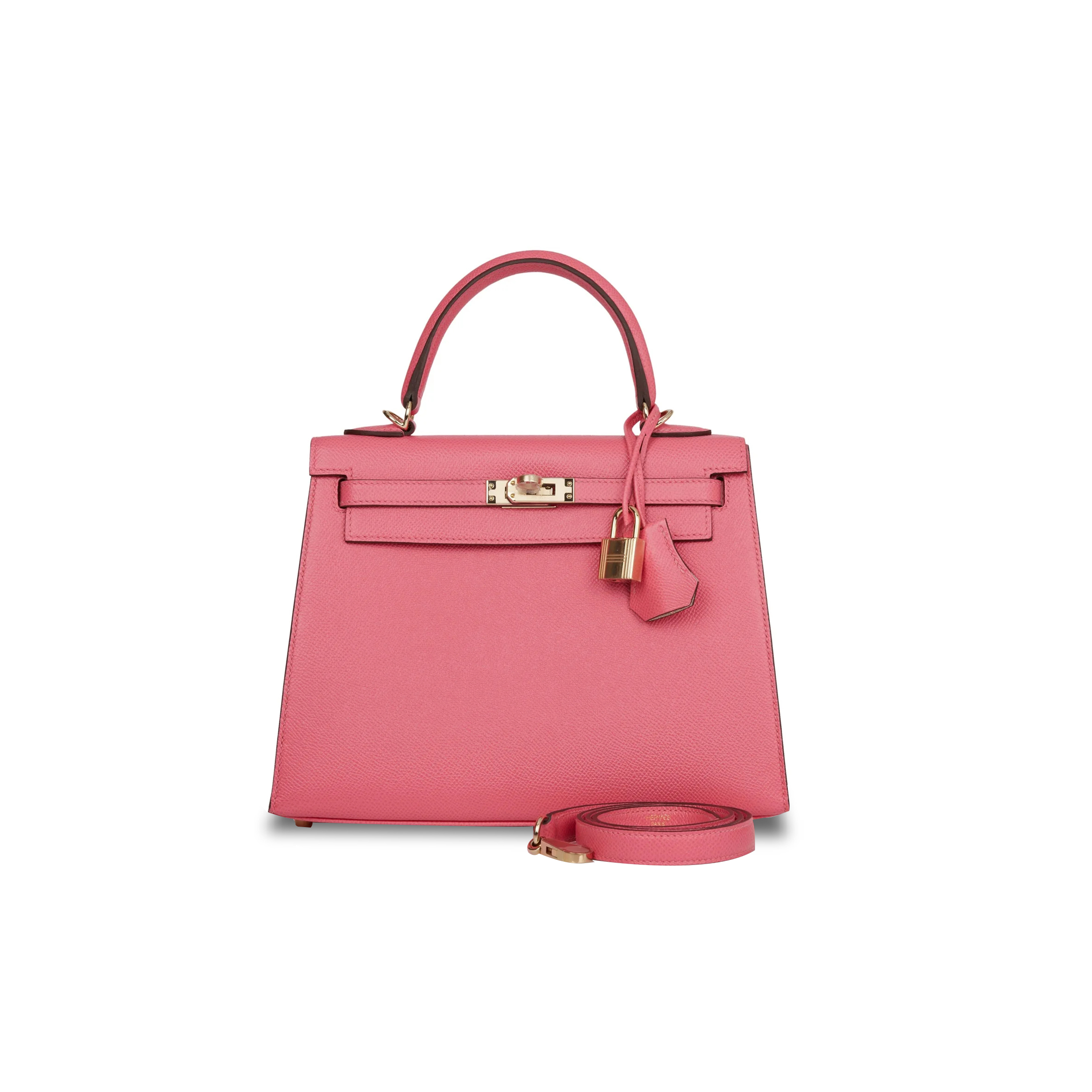 HERMÈS MASTER KELLY SELLIER 25 ROSE AZALEE VERSO EPSOM PERMABRASS HARDWARE (25*17*7cm)